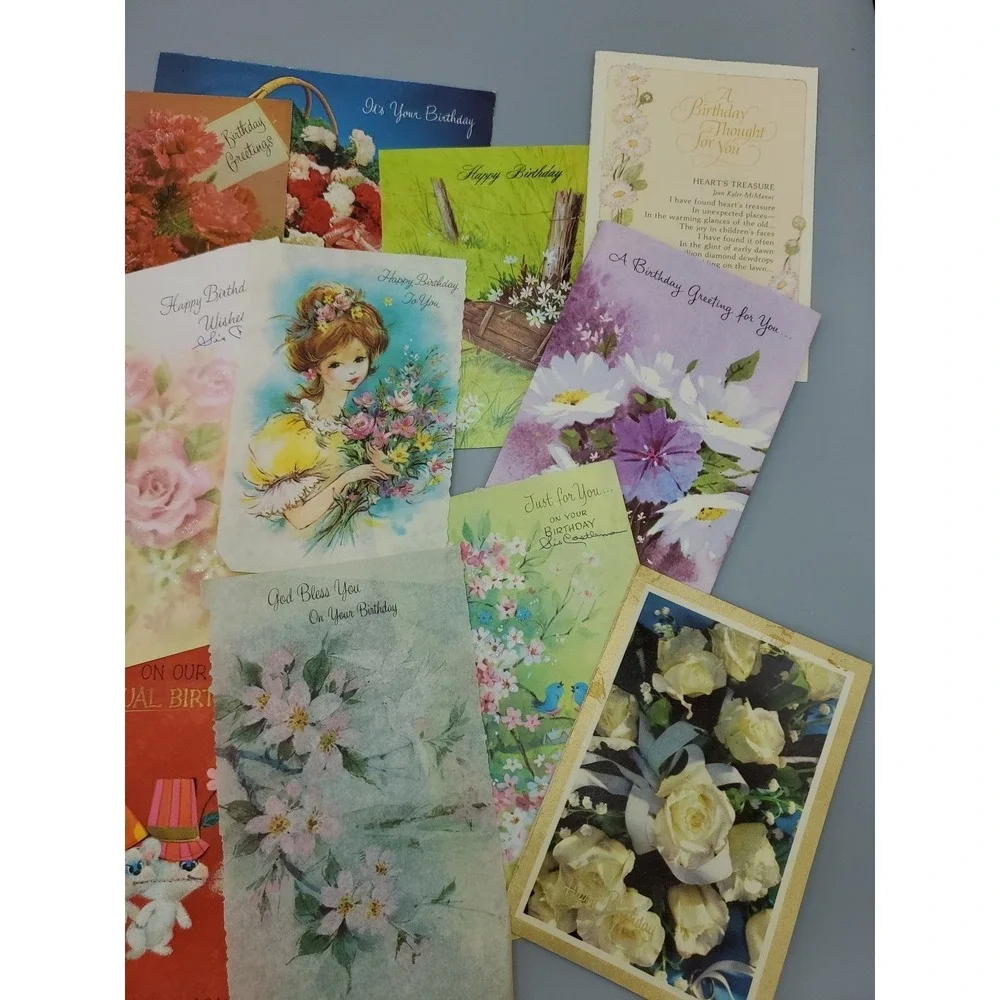 15 Old Vintage‎ Used Greeting Card Fronts for Crafts Mice Flowers Birthday